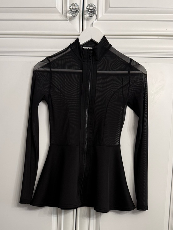 Revamped Jackets & Blazers - Revamped Size Small Black Mesh Zip Front Sheer Long Sleeves Flared Peplum Waist